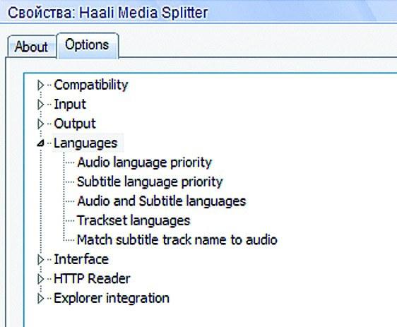 (3) Haali media splitter — для правильной работы стоит предварительно указать в конфигурации предпочтения по языкам