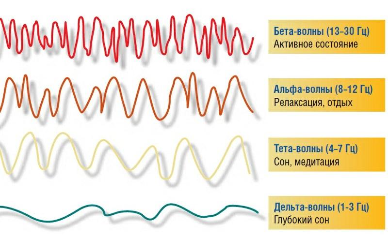 Различные типы излучаемых мозгом электромагнитных волн