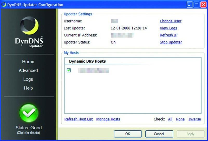 Бесплатная утилита DynDNS Updater отслеживает изменения динамического IP-адреса и отправляет эти сведения сервису DynDNS