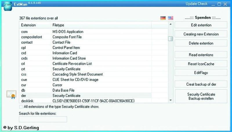 ExtMan отображает соответствия файлов и позволяет их редактировать