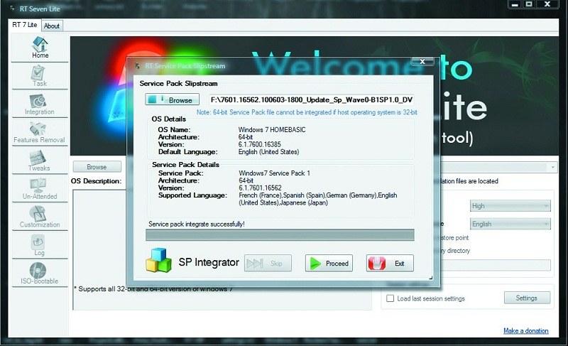 RT Se7en Lite. Интегратор Service Pack добавит на диск Windows пакет обновлений