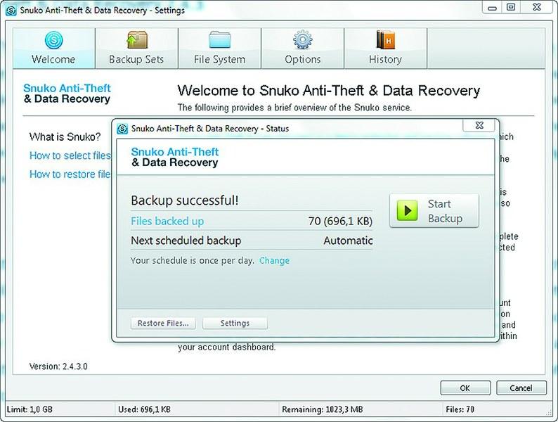 Snuko Anti-Theft & Data Recovery можно использовать и для резервного копирования