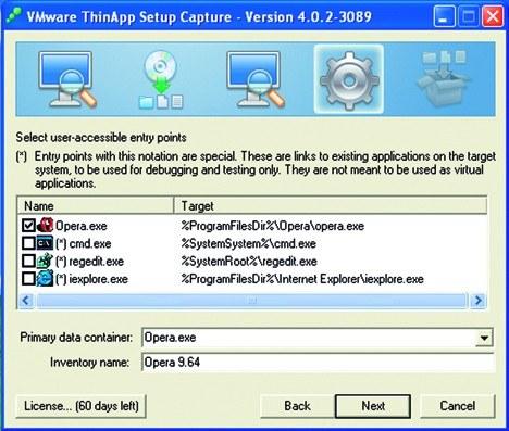 После установки приложения VMware ThinApp уточнит, для какой именно программы необходимо сделать портативную версию