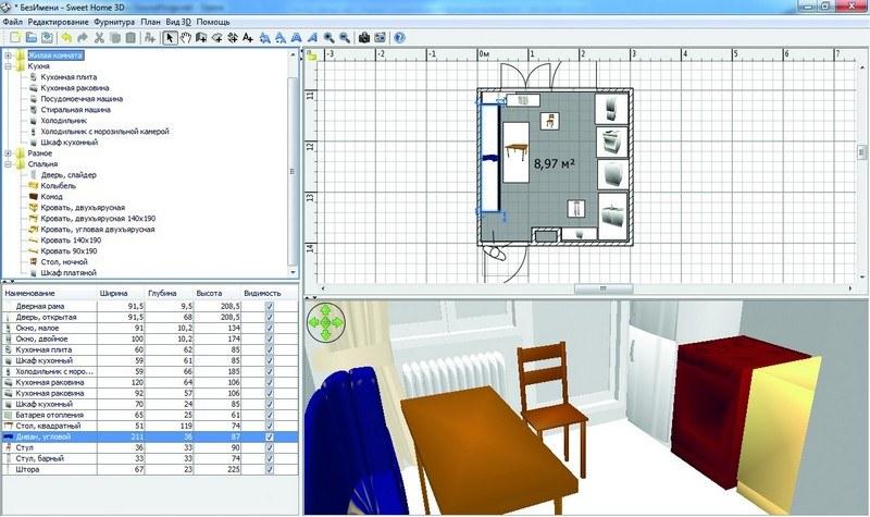 Sweet Home 3D проста в использовании и позволяет быстро расставить мебель в комнате, просматривая результат в 3D