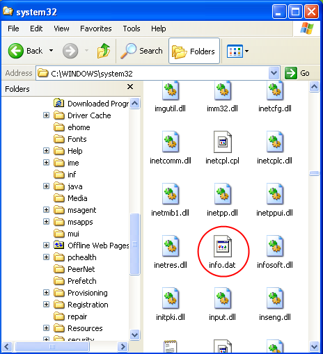 BackDoor.Bitsex записывает информацию о нажатии клавишь на ПК в файл info.dat в папке %SYSTEMROOT%SYSTEM32