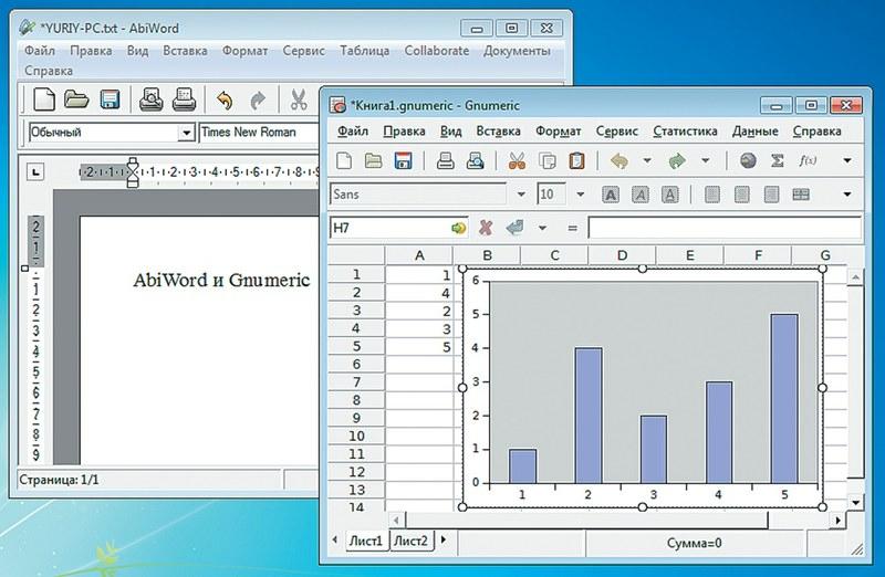 Редакторы AbiWord и Gnumeric — легкие и быстрые, но по функциональности проигрывают компонентам пакета OpenOffice.org