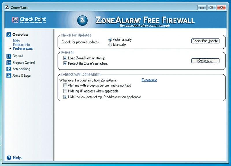 Брандмауэр Zone-Alarm Free призван защищать ваш ПК как от атак из Сети, так и утечки данных
