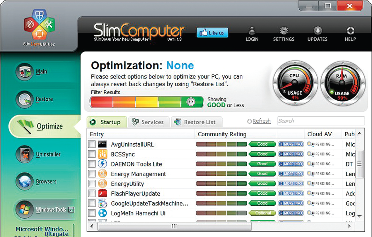 Рейтинговая система Slim Computer поможет быстро найти в автозагрузке программы, замедляющие систему