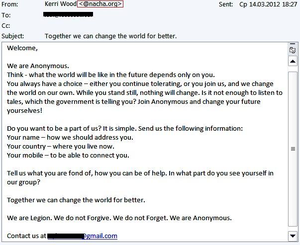 Пример мошеннического спам-письма от лже-анонимусов