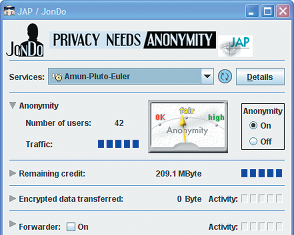 JAP анонимизирует только HTTP-трафик. В отличие от Tor, здесь пользователь не может менять цепочку прокси- серверов на произвольную