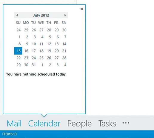 Интерфейс нового Outlook претерпел неко- торые измене- ния. В частно- сти, меню с контактами и календарем заменил Navigation Bar, ко- торый удобно использовать на планшетах