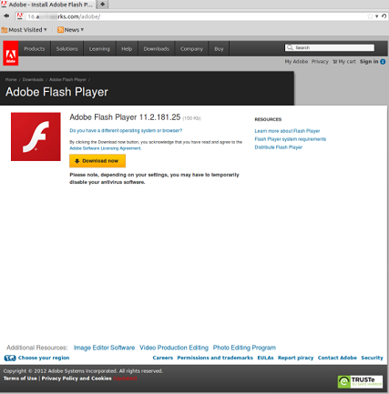 Поддельная страница обновления Adobe Flash