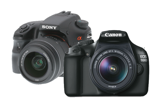 'Зеркалки'среднего уровня: Canon EOS 1100D (на переднем плане) и Sony Alpha 57