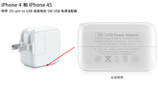 Зарядка для iPhone 4 и iPhone 4S. Источник - http://www.apple.com.cn