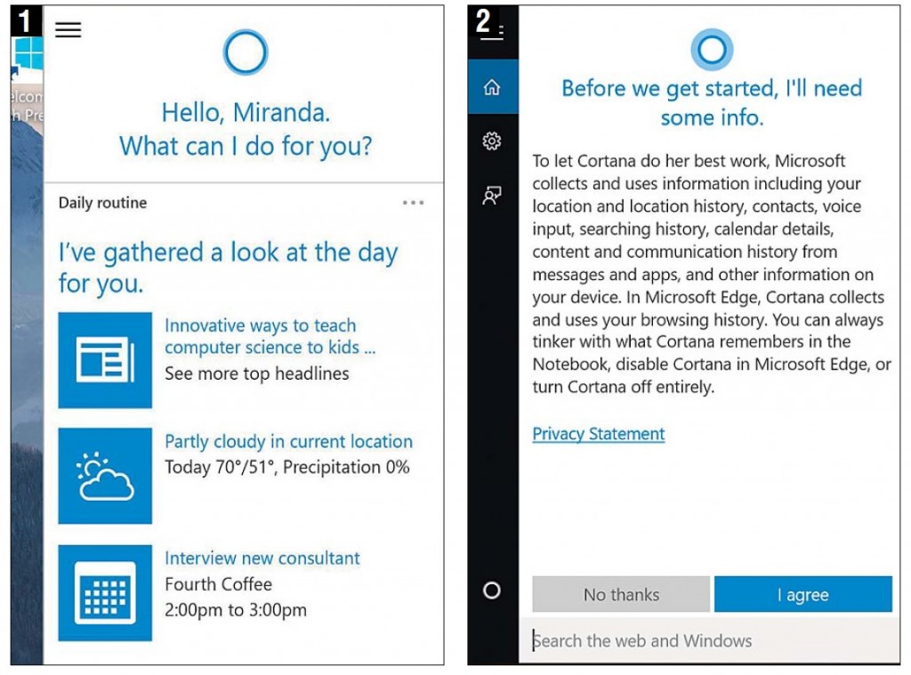 Cortana наглядно предоставляет самую важную информацию на текущий день. Однако для этого ей нужны обширные права доступа к данным