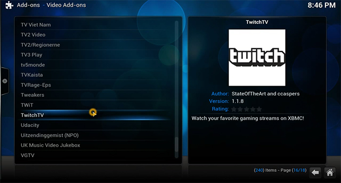 Twitch.tv on XBMC