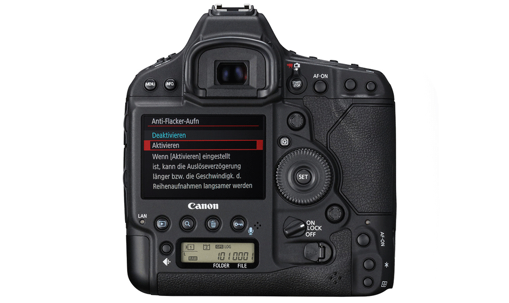 Canon EOS 1D X Mark II: ЖК-дисплей на задней панели показывает актуальные настройки и номер кадра.
