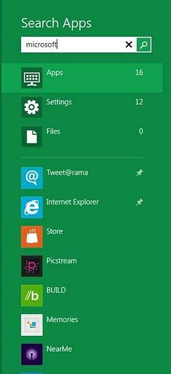 Функции поиска в меню Пуск Windows 8