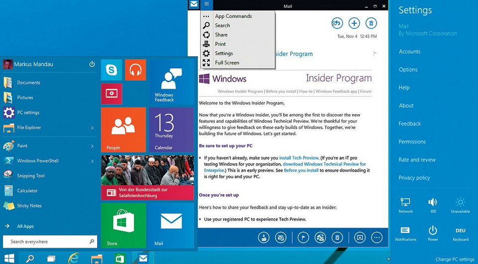 Новые возможности превью-релиза Windows 10