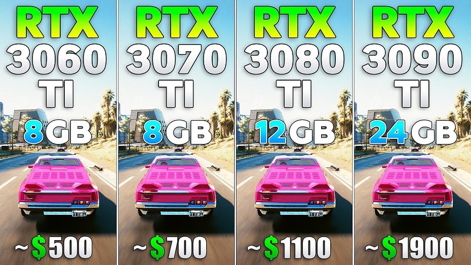 GeForce RTX 3090 Ti, RTX 3080 Ti, RTX 3070 Ti и RTX 3060 Ti сравнили в современных играх в 4K  насколько велика разница
