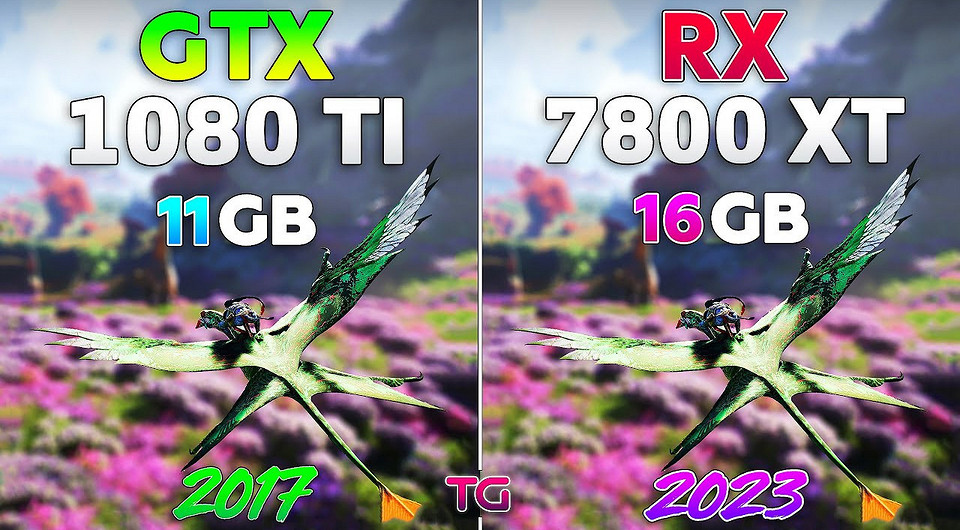 Видеокарты GeForce GTX 1080 Ti и Radeon RX 7800 XT сравнили в 10 играх