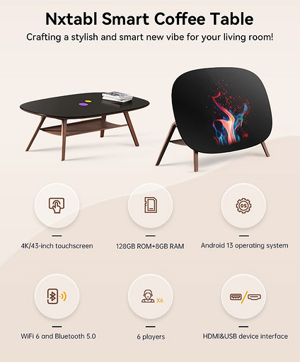 Представлен журнальный столик Nxtabl с встроенным 4K ТВ и функцией беспроводной зарядки