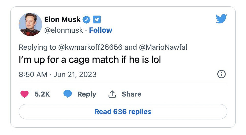 Илон Маск вызвал Марка Цукерберга на бой в октагоне