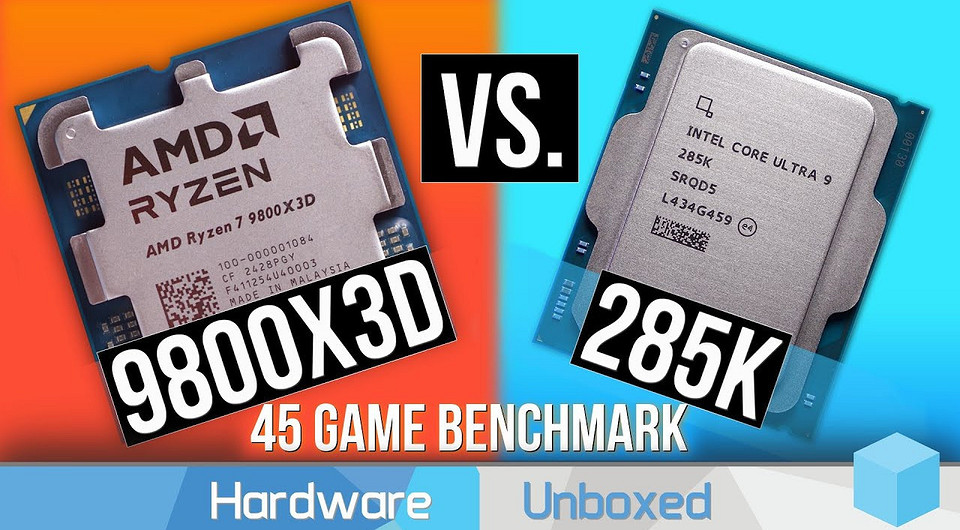 Топовый игровой процессор Ryzen 7 9800X3D сравнили с флагманским Core Ultra 9 285K в 45 играх