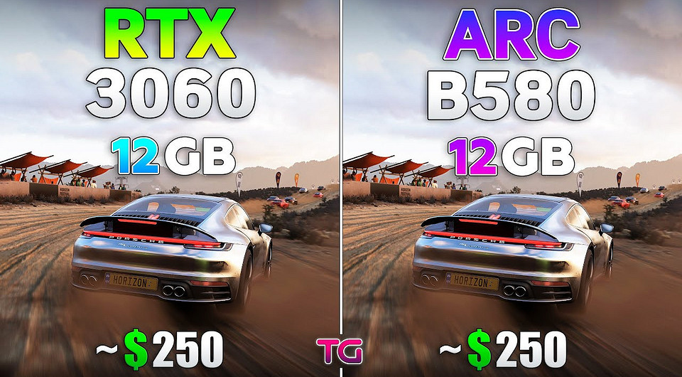 Народные видеокарты Intel ARC B580 и GeForce RTX 3060 сравнили в 10 играх в разрешении 2K