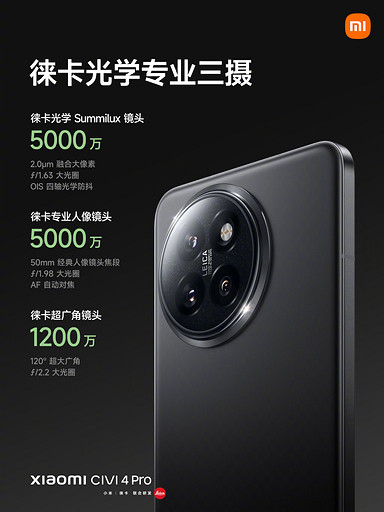 Представлен стильный смартфон Xiaomi Civi 4 Pro с камерой Leica и чипом Snapdragon 8s Gen 3