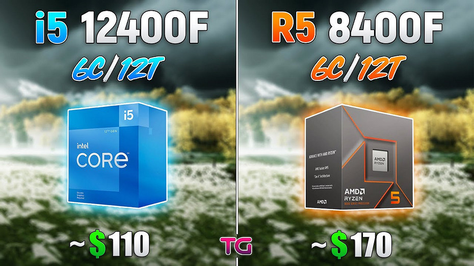 Бюджетные процессоры Intel Core i5-12400F и AMD Ryzen 5 8400F сравнили в 8 играх
