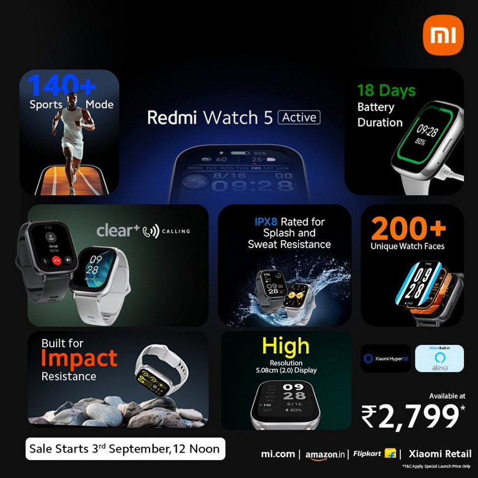 Xiaomi выпустила смарт-часы Redmi Watch 5 Active с HyperOS за 3 тысячи рублей