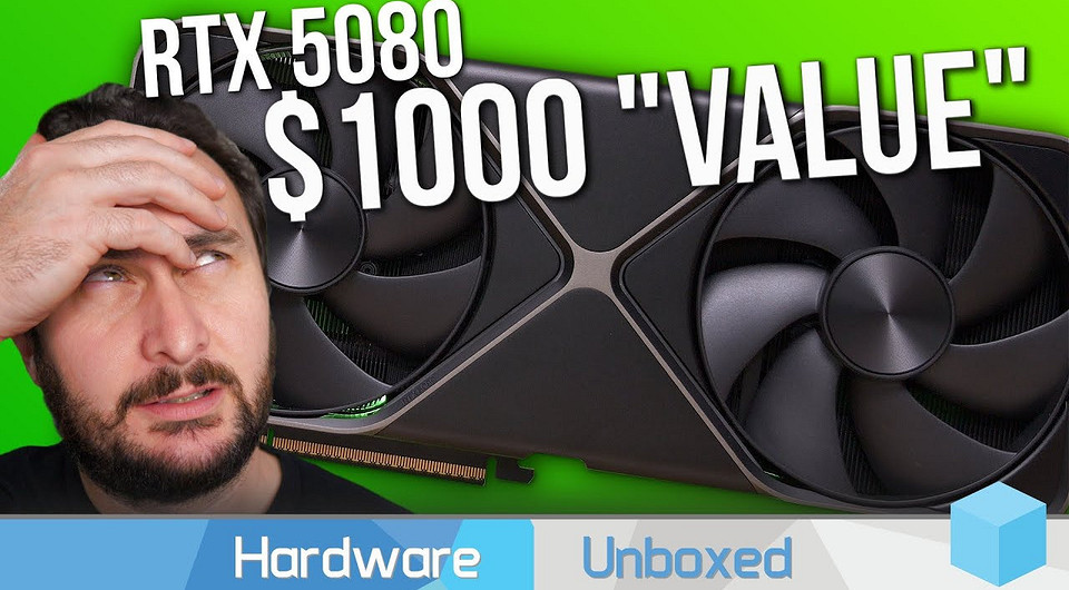 Эксперты из Hardware Unboxed протестировали новую видеокарту GeForce RTX 5080 в 1080p, 2K и 4K