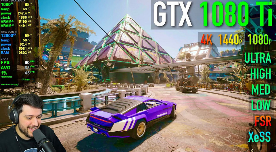 Старинную видеокарту GeForce GTX 1080 Ti протестировали в Cyberpunk 2077 версии 2.2