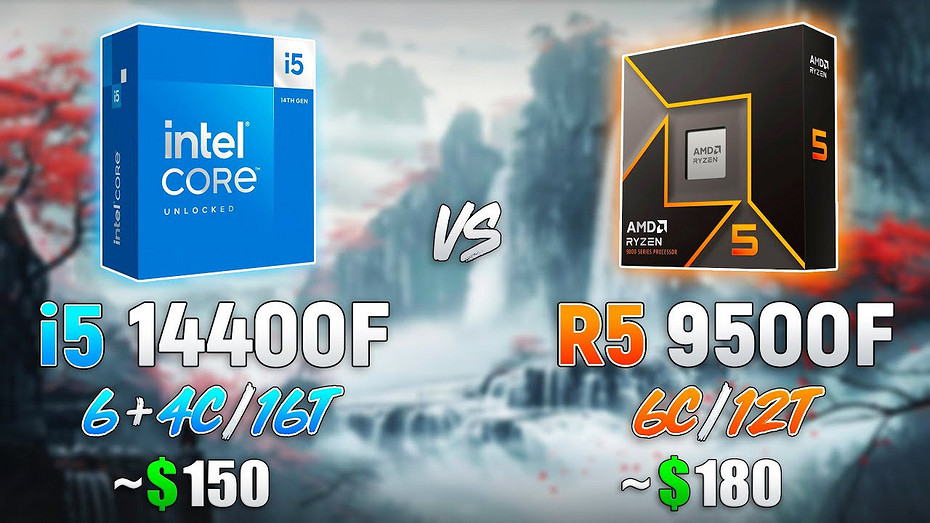 Какой процессор лучше для игр AMD Ryzen 5 9500F сравнили с Intel Core i5-14400F в 10 играх