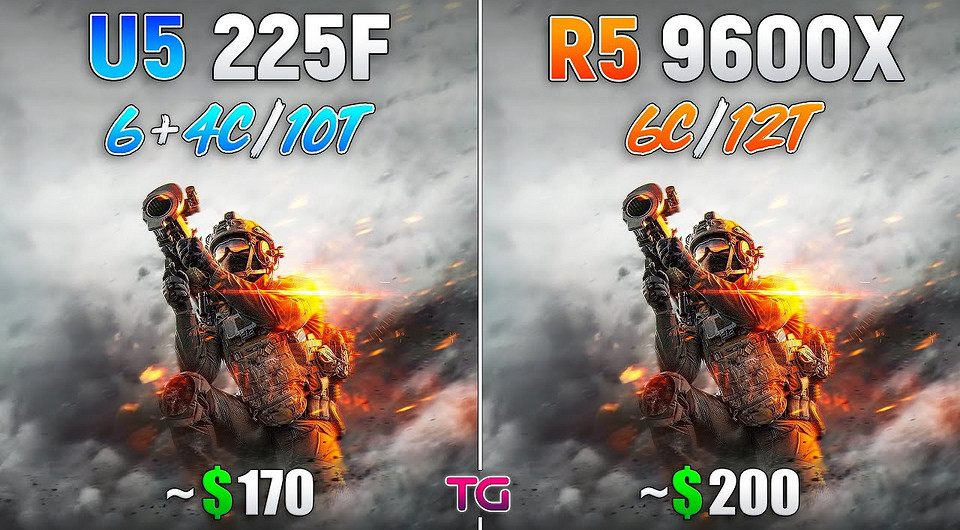 Процессоры AMD Ryzen 5 9600X и Intel Core Ultra 5 225F сравнил в 11 играх