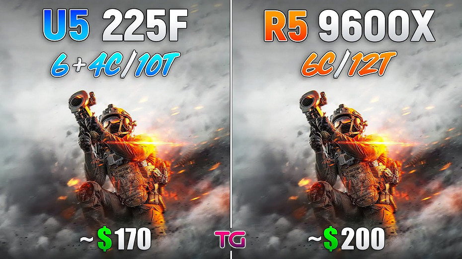 Процессоры AMD Ryzen 5 9600X и Intel Core Ultra 5 225F сравнил в 11 играх