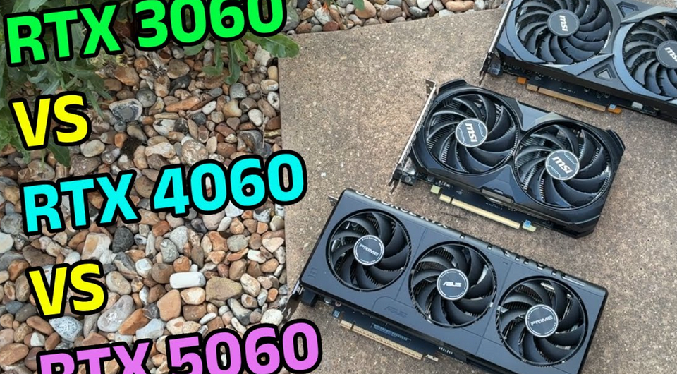 Недорогие видеокарты GeForce RTX 5060, RTX 4060 и RTX 3060 сравнили в 9 играх в 1080p