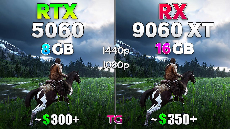 Какая видеокарта лучше GeForce RTX 5060 на 8 ГБ сравнили с Radeon RX 9060 XT на 16 ГБ в 2K