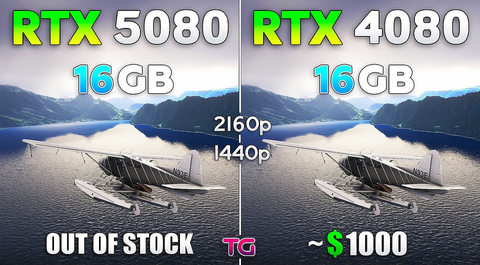 Субфлагманскую видеокарту GeForce RTX 5080 сравнили с GeForce RTX 4080 в 10 играх в 2K и 4K