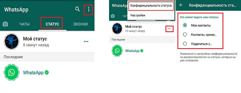 Как сделать и настроить статус в Ватсапе Как сделать и настроить статус в Ватсапе