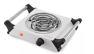 Рабочая поверхность электрической плиты изготовлена из нержавеющей стали, устойчивой к механическим повреждениям и высоким температурам. Для управления предусмотрены поворотные переключат...