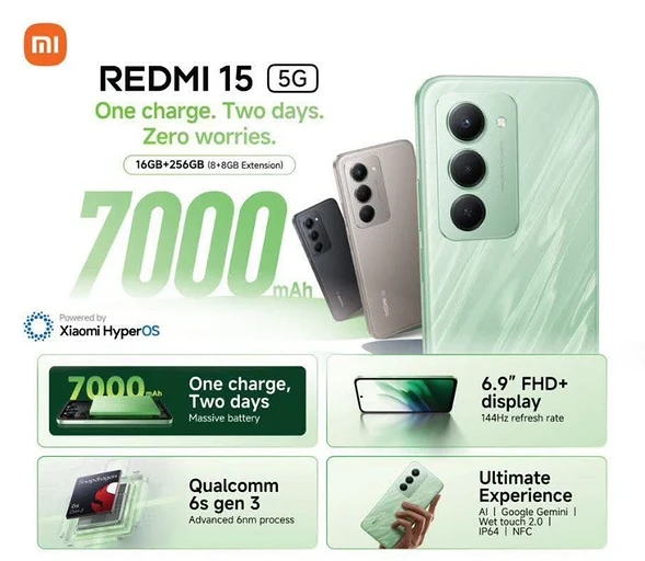 Топ за свои деньги: REDMI 15 5G получит батарею на 7000 мА*ч и экран на 144 Гц