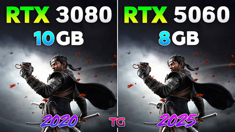 Какая видеокарта лучше GeForce RTX 5060 сравнили с GeForce RTX 3080 в 12 играх в 1080p