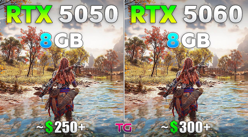 Бюджетные видеокарты GeForce RTX 5050 и RTX 5060 сравнили в 12 играх в 1080p