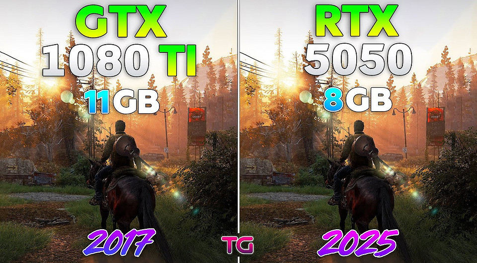 Старую флагманскую видеокарту GeForce GTX 1080 Ti сравнили с актуальной бюджетной RTX 5050 в 10 играх