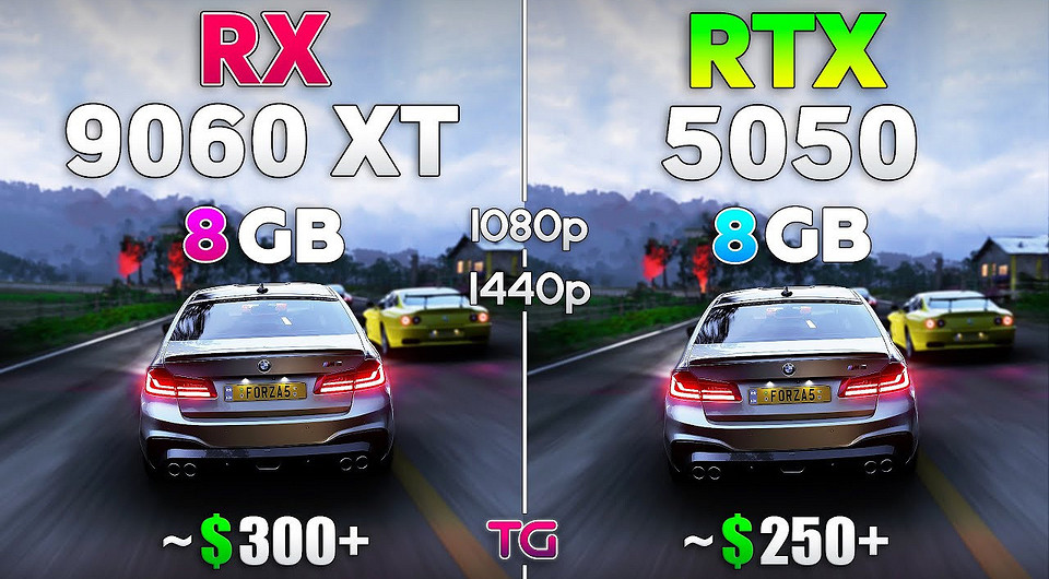Какая видеокарта лучше для 1080p? GeForce RTX 5050 сравнили с Radeon RX 9060 XT в 10 играх
