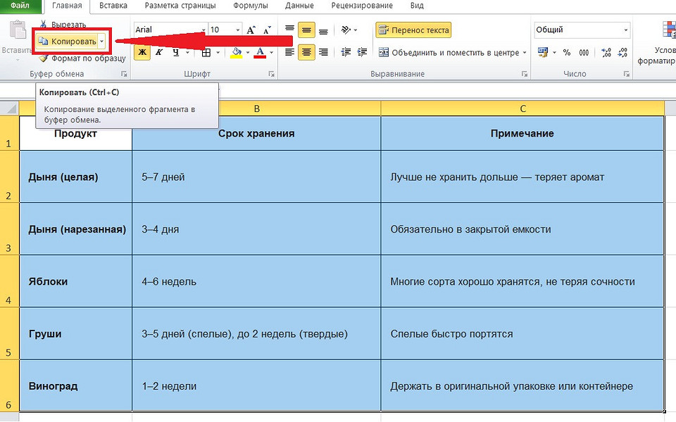 Как скопировать и вставить таблицу в Экселе