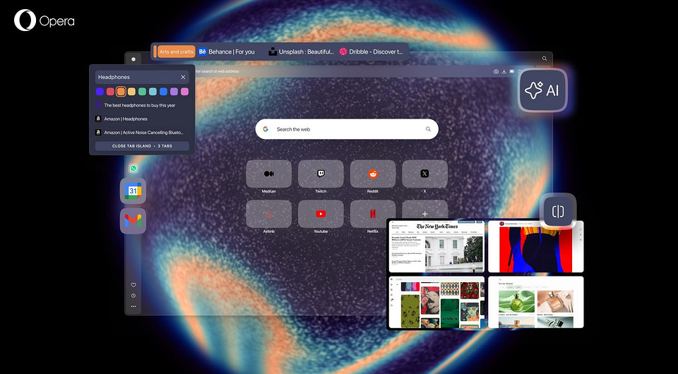 Популярный ИИ-браузер получил крупнейшее обновление: в Opera One R3 появились музыкальные темы и разделение экрана на четыре окна