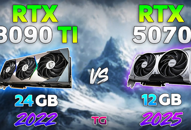 Эксперт сравнил топовую видеокарту GeForce RTX 3090 Ti 2022 года выпуска и RTX 5070 в 10 играх в 4K